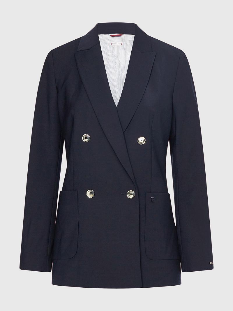 Női Tommy Hilfiger Wool Blazer Sötétkék | HU 9RVD